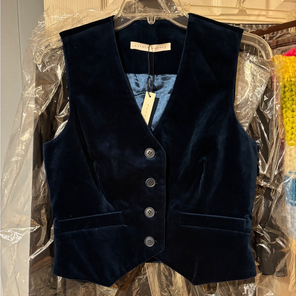 NWT Susana Monaco Stratus Blue Velvet 4-Button Vest XS-S